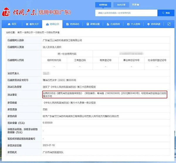 分別被罰6萬、5.3萬！消防維保報告與現(xiàn)場實際情況不符